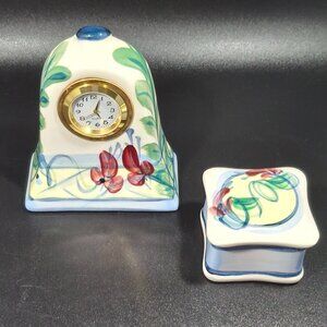 Gail Pittman Maypop Pattern Set Working Desk Clock and Petite Box Handmade Signe